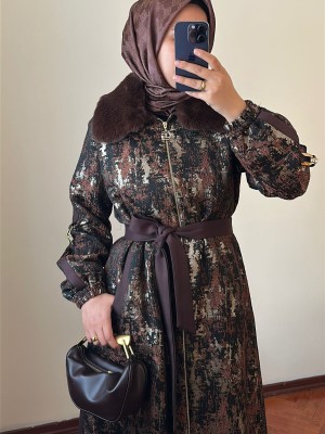 Kürklü Pardesü 1596 Kahverengi