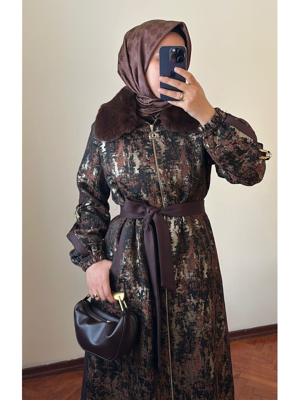 Kürklü Pardesü 1596 Kahverengi