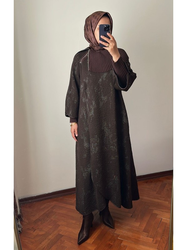 Triko Detaylı Panço Kahverengi