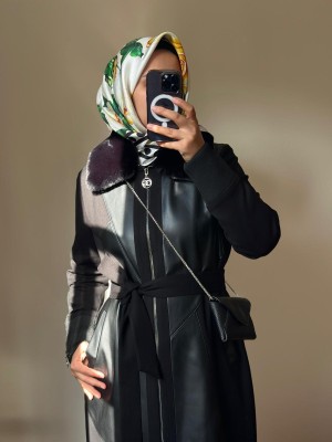 Kürklü ve Deri Detaylı Kap 1600 Siyah