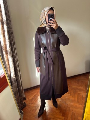 Kürklü ve Deri Detaylı Kap 1600 Kahve