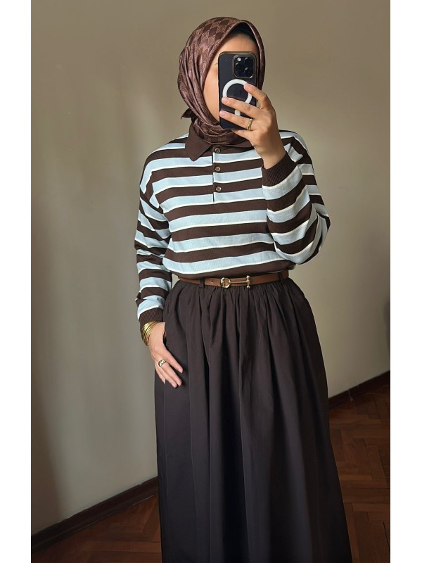 Çizgili Polo Yaka Kazak