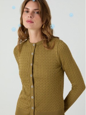 Düğmeli Hırka Yağ Yeşili