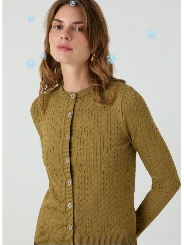 Düğmeli Hırka Yağ Yeşili