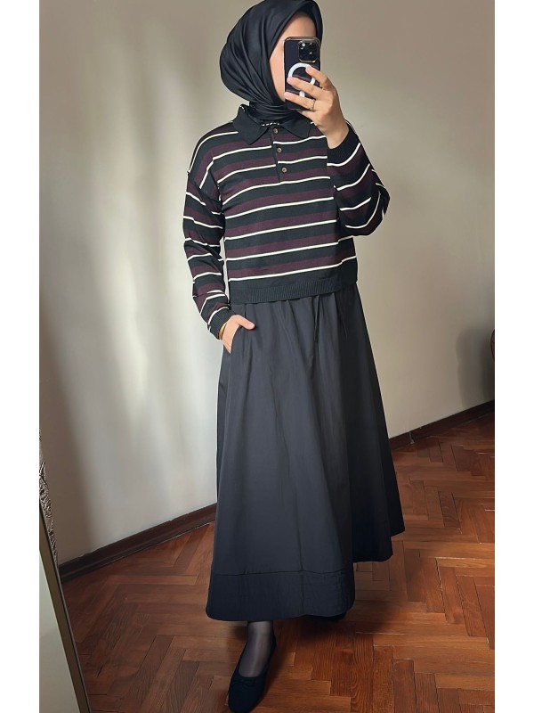 Nervürlü Etek Siyah