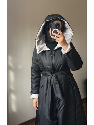 Kapüşonlu Mont Siyah