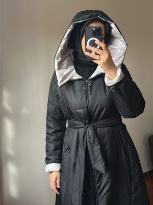 Kapüşonlu Mont Siyah