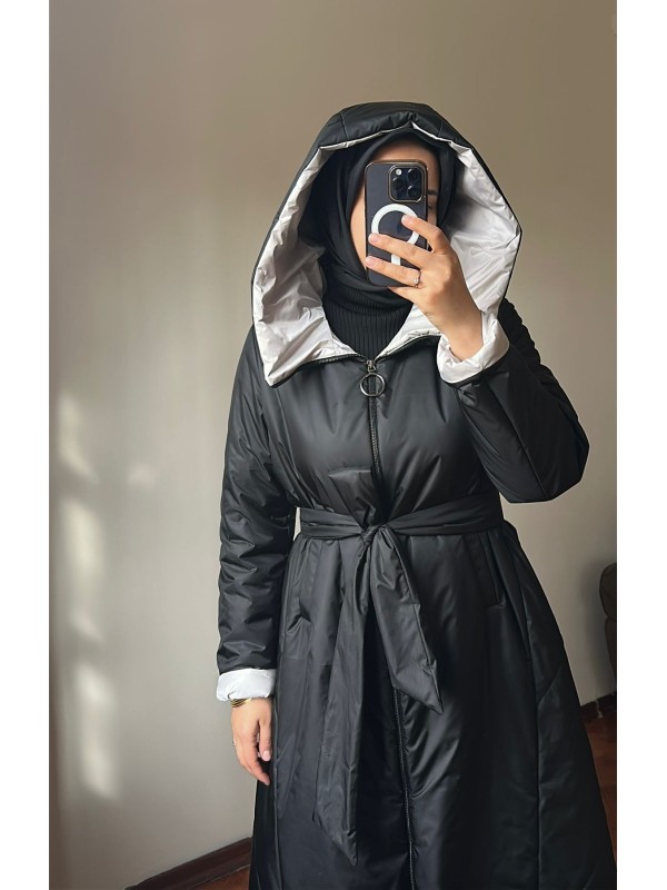 Kapüşonlu Mont Siyah