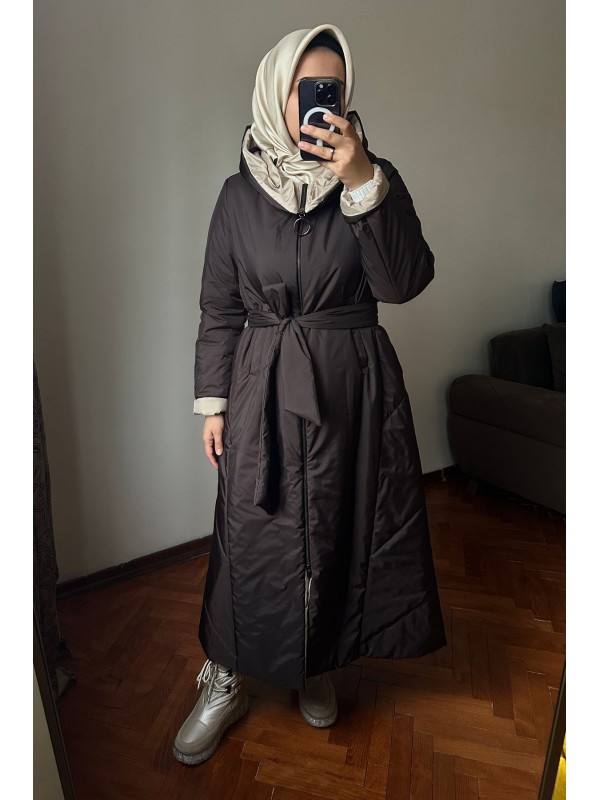 Kapüşonlu Mont Kahverengi