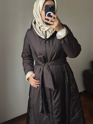 Kapüşonlu Mont Kahverengi