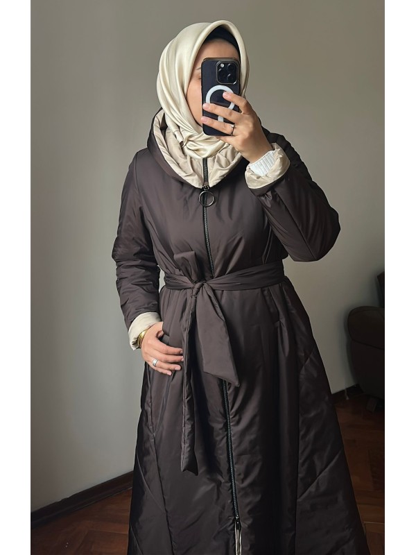 Kapüşonlu Mont Kahverengi