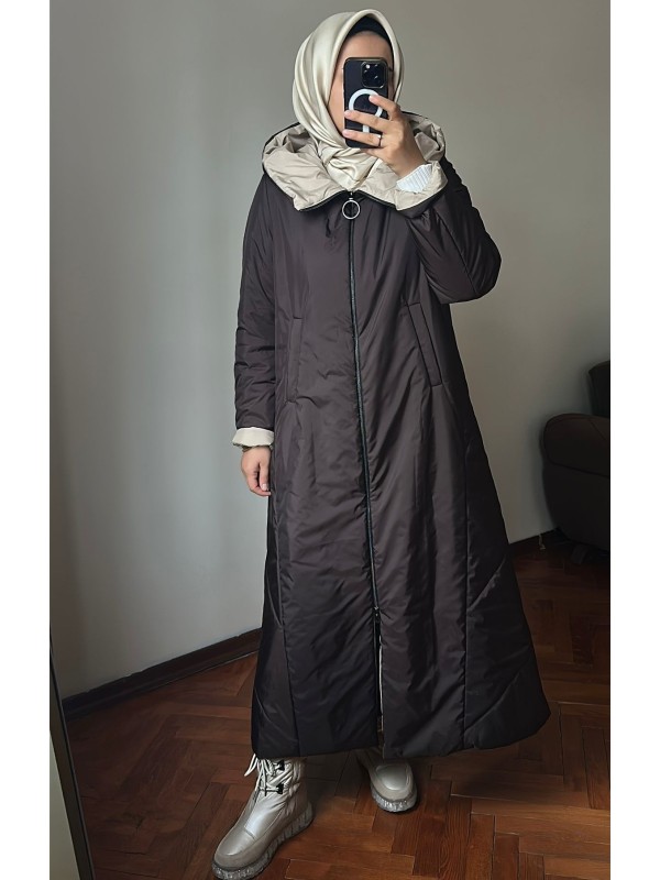 Kapüşonlu Mont Kahverengi