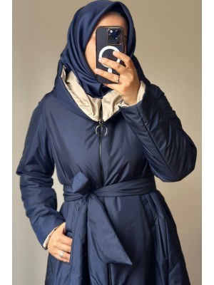 Kapüşonlu Mont Lacivert