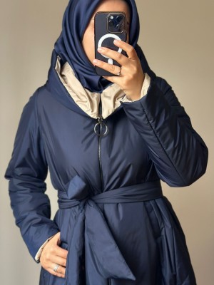 Kapüşonlu Mont Lacivert