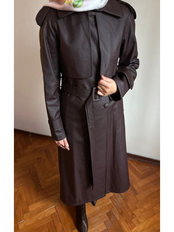 Deri Trençkot Mürdüm