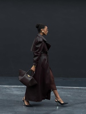 Deri Trençkot Mürdüm