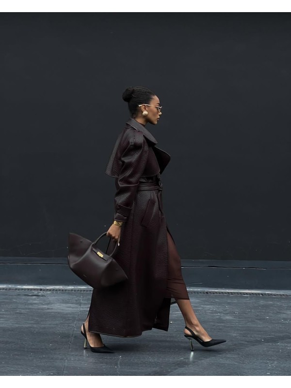 Deri Trençkot Mürdüm