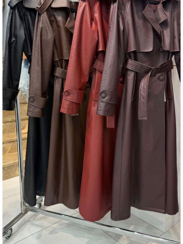 Deri Trençkot Mürdüm