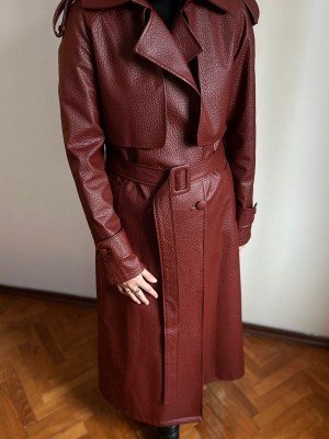 Deri Trençkot Bordo