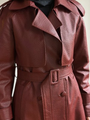 Deri Trençkot Bordo
