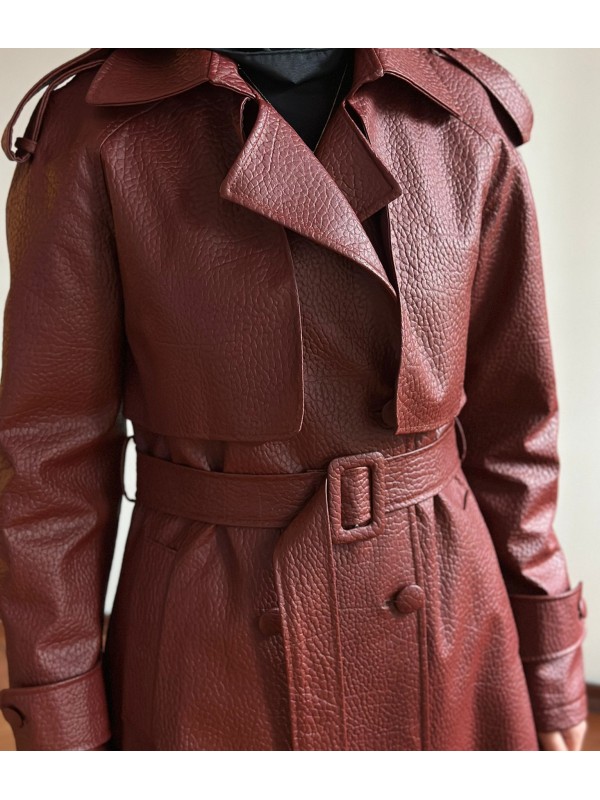 Deri Trençkot Bordo