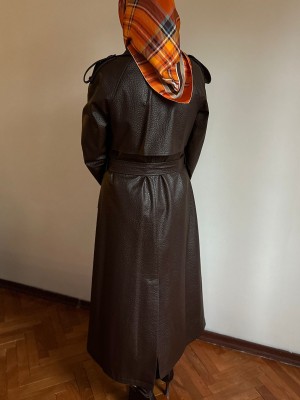 Deri Trençkot Kahverengi