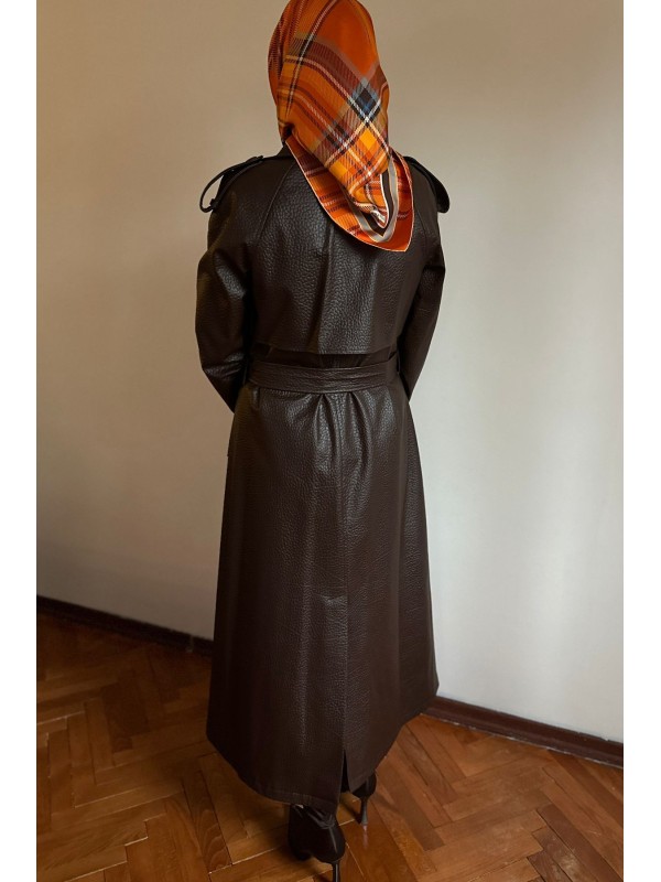 Deri Trençkot Kahverengi