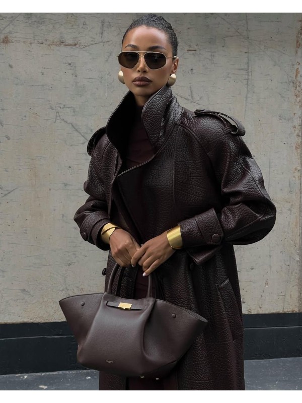 Deri Trençkot Kahverengi