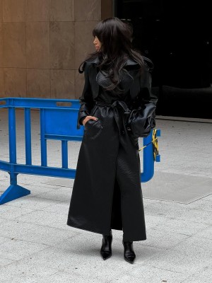 Deri Trençkot Siyah