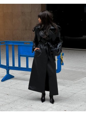 Deri Trençkot Siyah