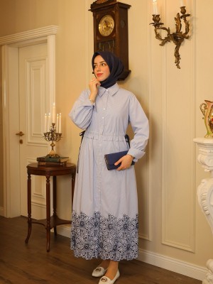 Exquise Dantel Detaylı Elbise Mavi