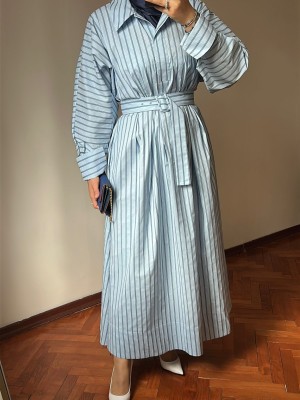 Exquise Çizgili Uzun Elbise