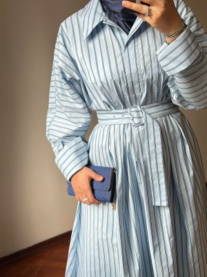 Exquise Çizgili Uzun Elbise