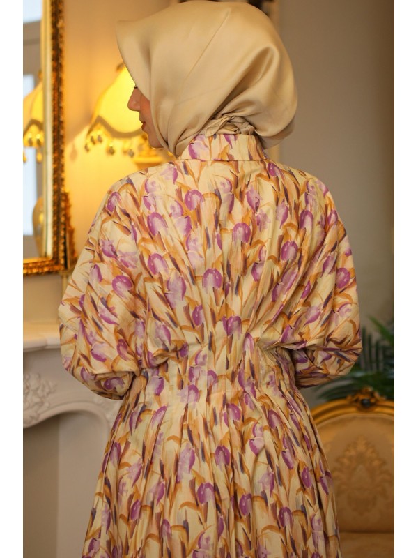 Exquise Desenli Düğmeli Elbise