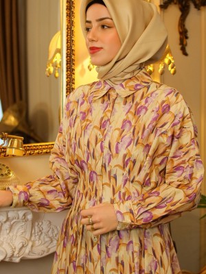 Exquise Desenli Düğmeli Elbise