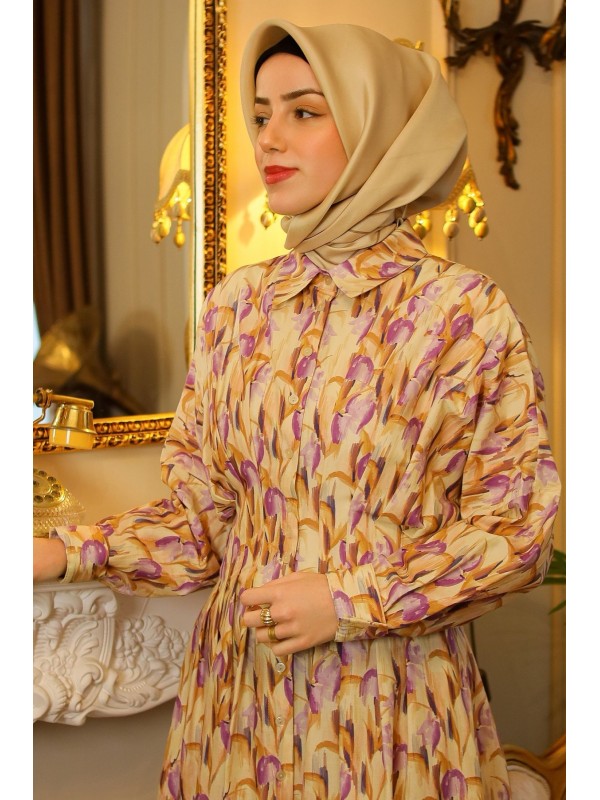 Exquise Desenli Düğmeli Elbise