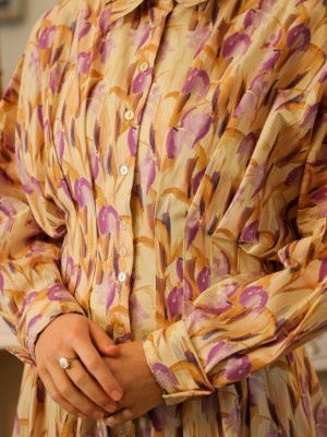 Exquise Desenli Düğmeli Elbise