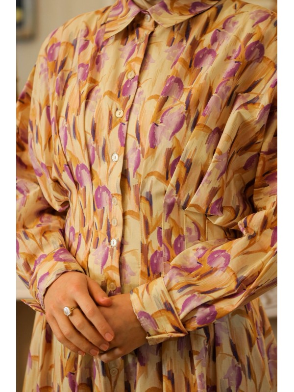 Exquise Desenli Düğmeli Elbise