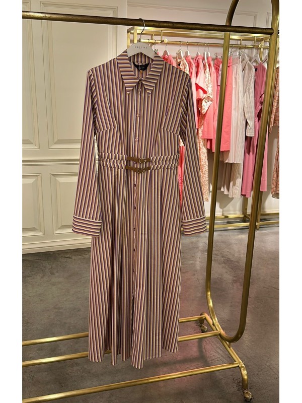 EQUISE Kemerli Çizgili Elbise Lila