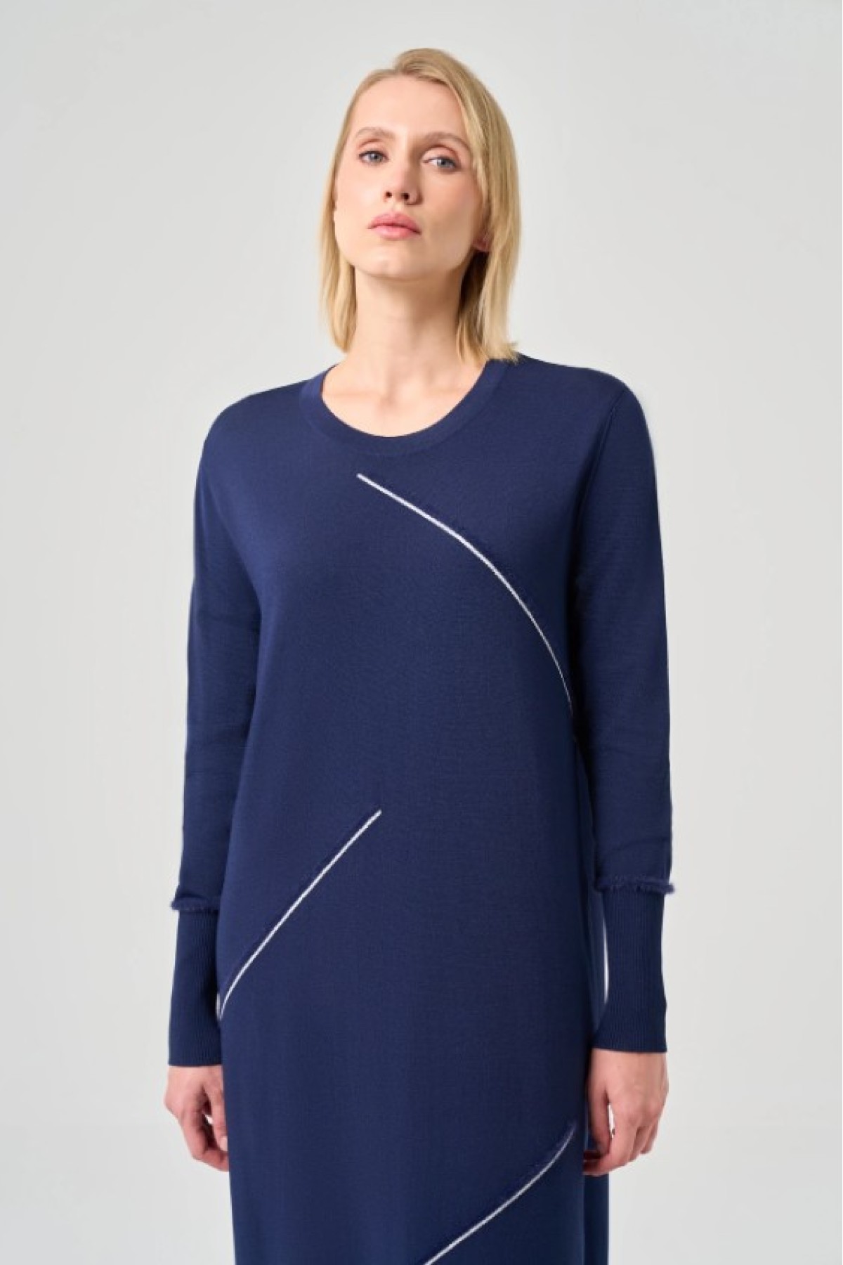 Şerit Detaylı Rayon Elbise Lacivert