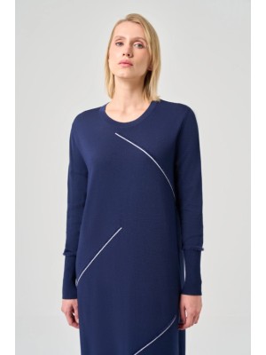 Şerit Detaylı Rayon Elbise Lacivert