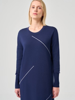 Şerit Detaylı Rayon Elbise Lacivert