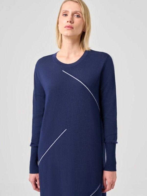 Şerit Detaylı Rayon Elbise Lacivert