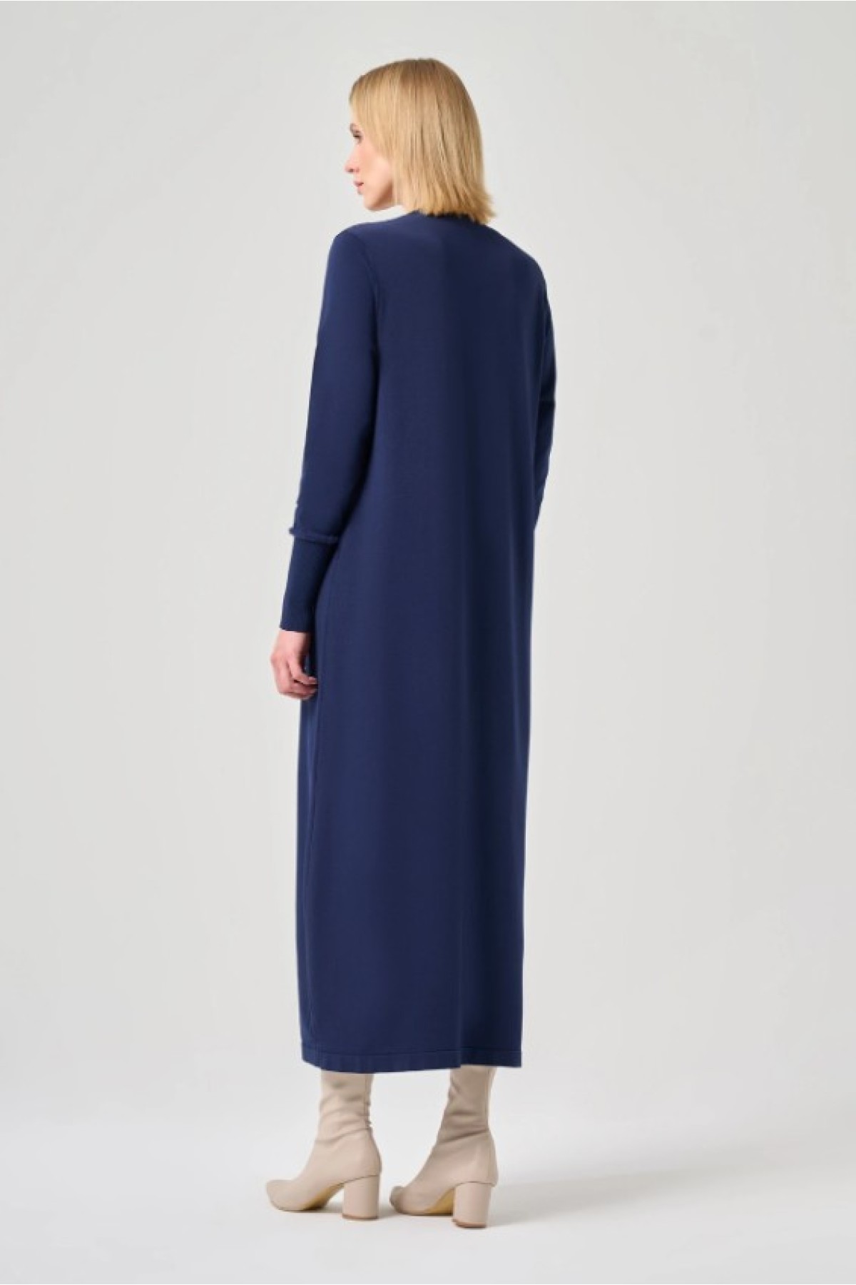 Şerit Detaylı Rayon Elbise Lacivert