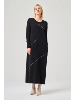 Şerit Detaylı Rayon Elbise Siyah