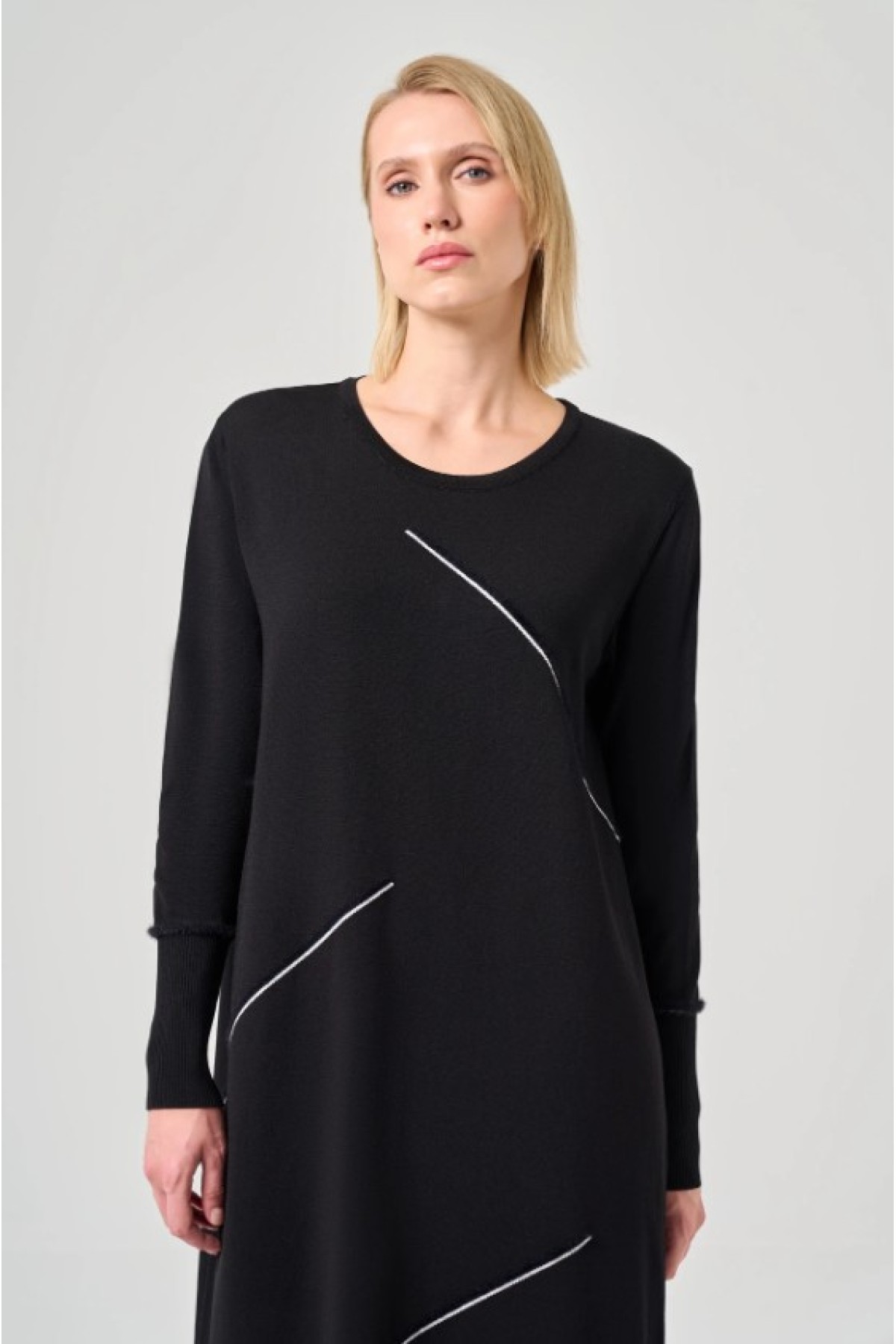 Şerit Detaylı Rayon Elbise Siyah