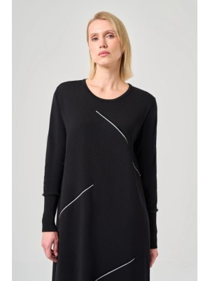 Şerit Detaylı Rayon Elbise Siyah