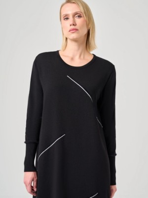 Şerit Detaylı Rayon Elbise Siyah