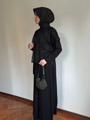 File Detaylı Spor Elbise Siyah