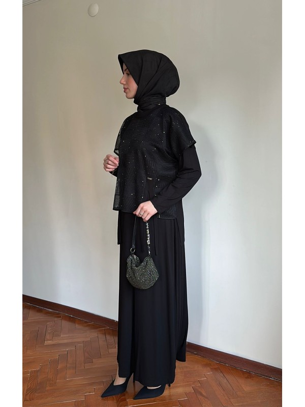 File Detaylı Spor Elbise Siyah